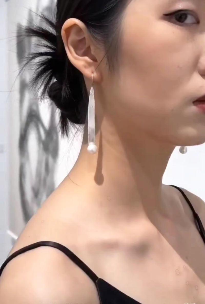 Authentic 925 Sterling Silver Lady Retro Style Charm Natural Freshwater Pearl Trendy Long Earrings Wedding Party Fine Jewelry