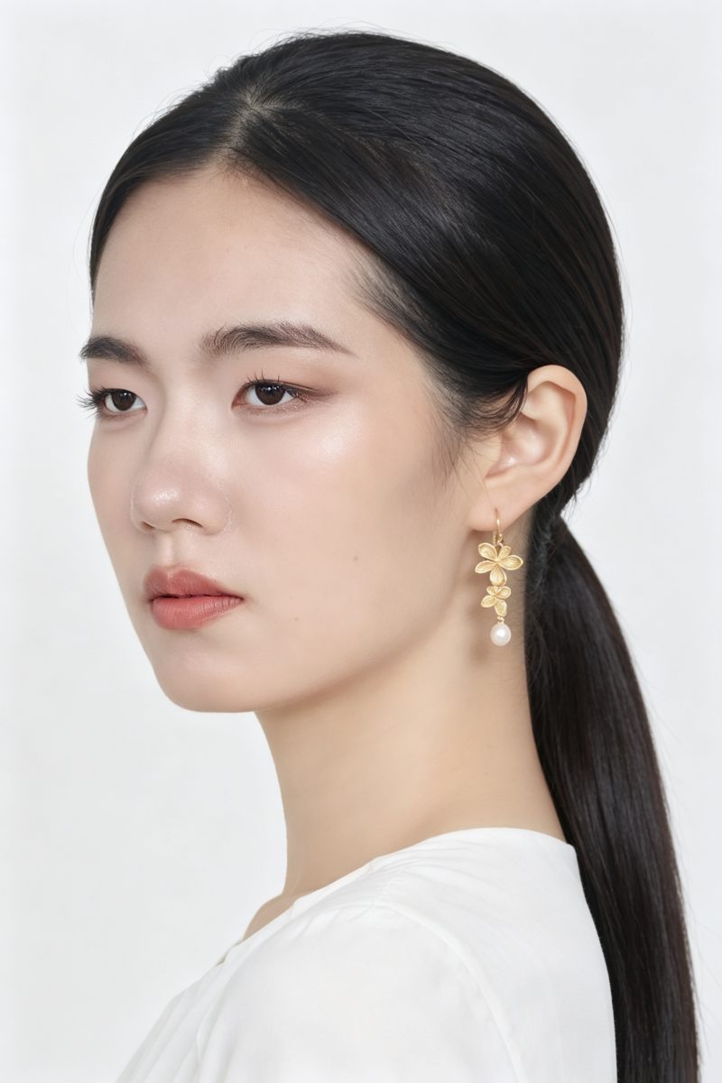 Authentic 925 Sterling Silver Earrings Women Fashion Creative Inlaid Natural Freshwater Pearl 18K Gold Plated Petal Earring
