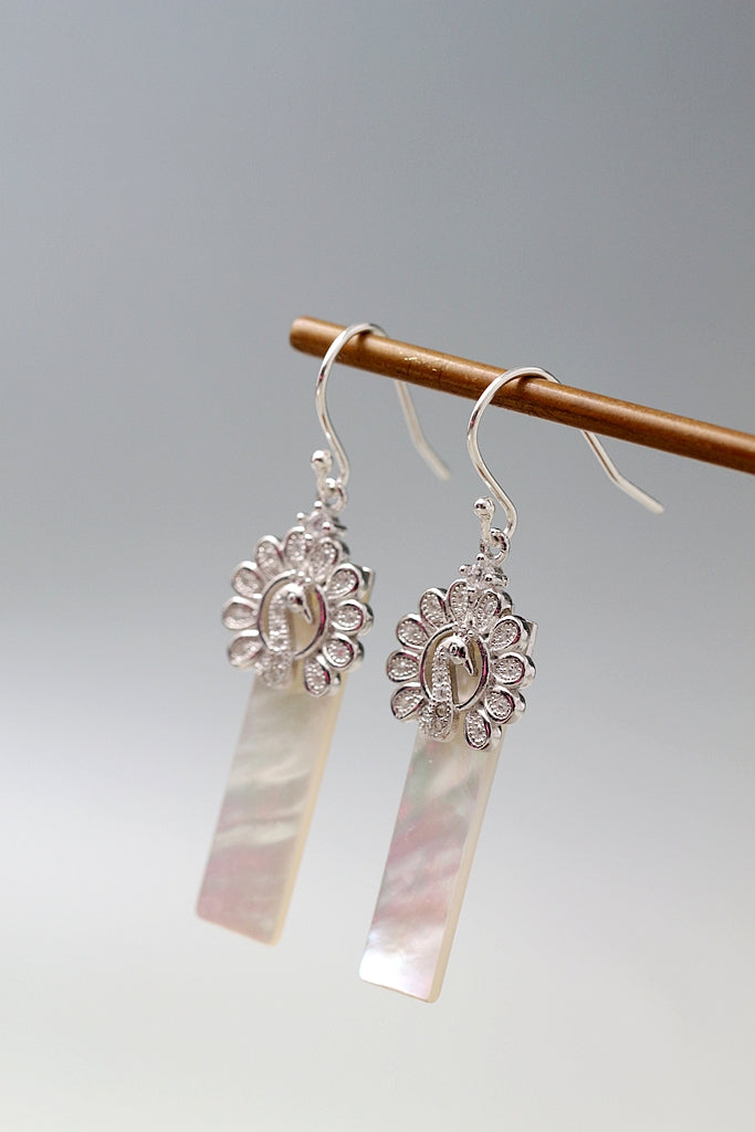 Authentic S925 Sterling Silver Earrings Inlaid Natural Shell Drop Peacock Earring Women’s Daily Wear Earrings Gift for Her