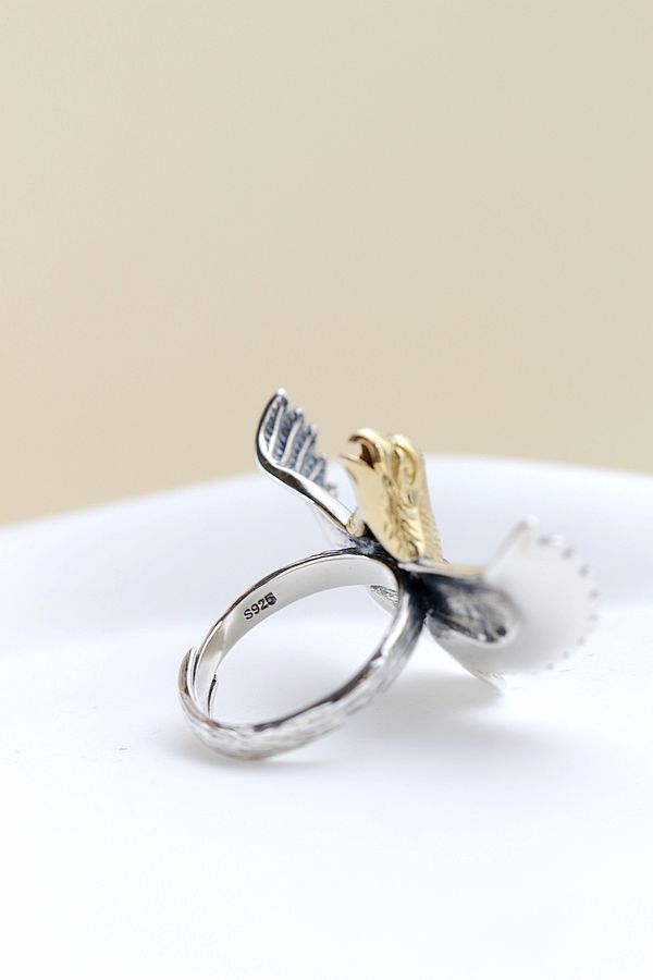 Authentic 925 Sterling Silver Ring IInlaid Natural Red Agate Creative Flying Eagle Retro Style Rings Fashio Tide Flow Jewelry