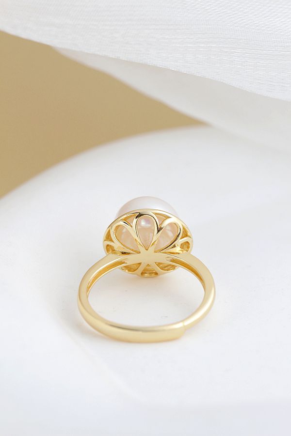 Authentic 925 Sterling Silver Rings Inlaid Natural Pearl 18K Gold Plated Fashion Women Open Adjustable Ring Jewelry Gift
