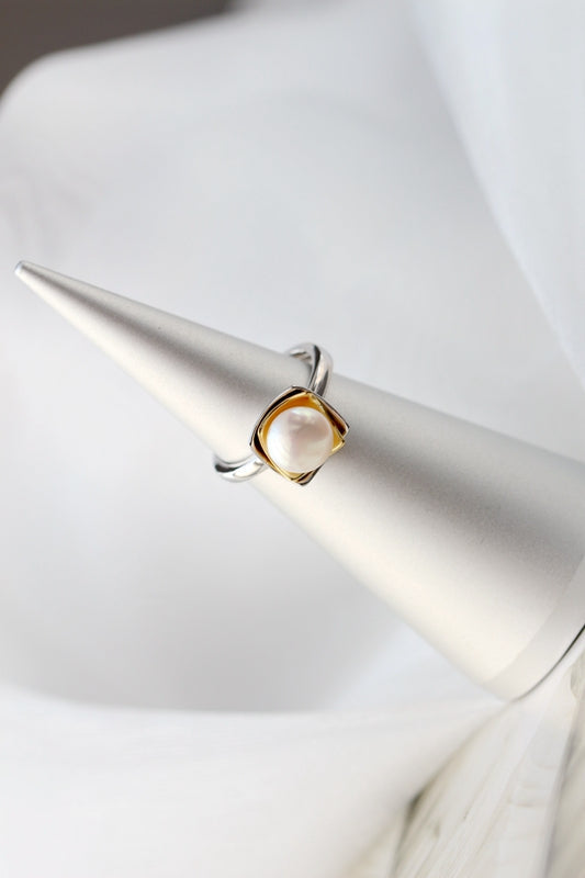 Authentic 925 Sterling Silver Fashion 8mm Natural Pearl Opening Adjustable Rings For Women Fine Jewelry Christmas Gift