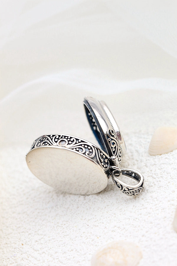 925 Sterling Silver Pendant Lady Cameo Retro Style Silver Inlaid Blue Agate Pendant