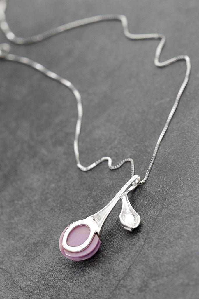 925 Sterling Silver Pendant Retro Style Magnolia Petal Design Inlaid Natural lepidolite Creative Trendy Pendant