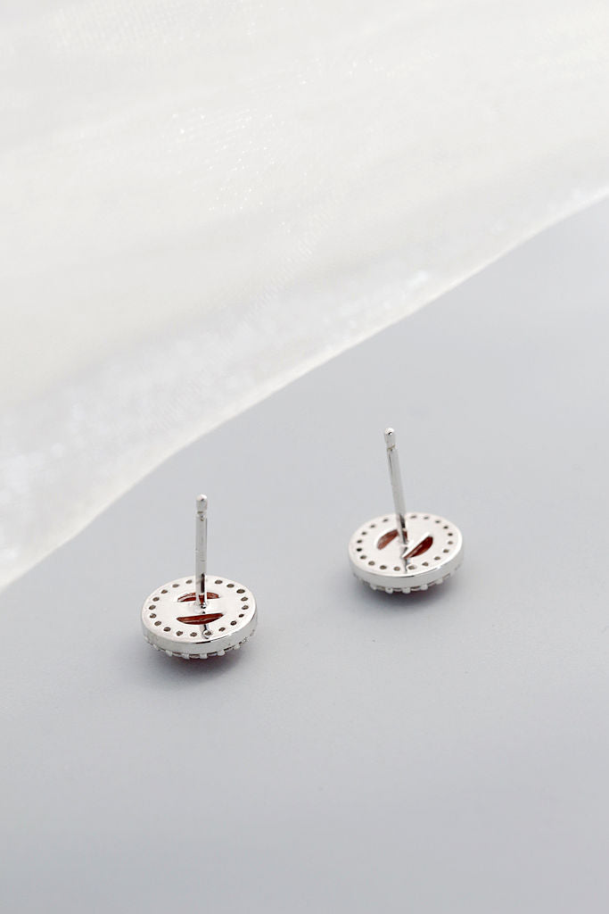Classic Stylish Round 925 Sterling Silver Earring Simple Yet Elegant Natural South Red Agate Earring Small And Delicate Jewelry