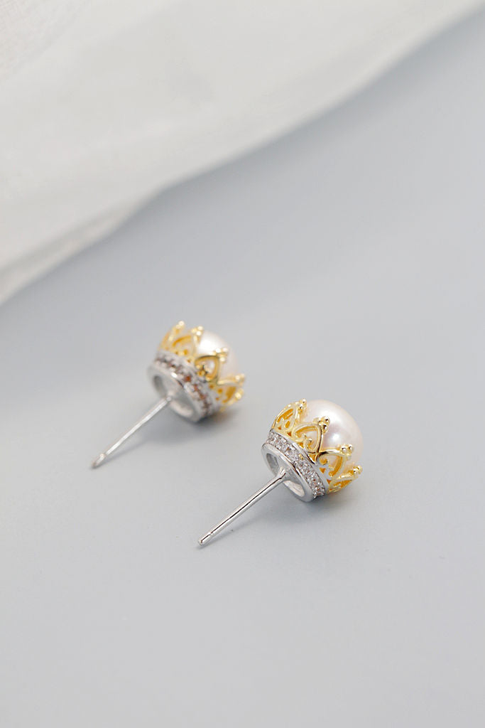 Inlaid Natural Freshwater Pearl Authentic 925 Sterling Silver Earstuds Fashion Lady Earrings Small And Delicate Jewelry Gift