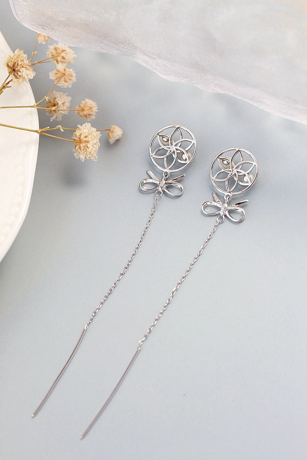 Fashion Creative Bow Long Tassel Earring Inlaid Natural Freshwater Pearl Lady 925 Sterling Silver Earrings Fine Jewelry