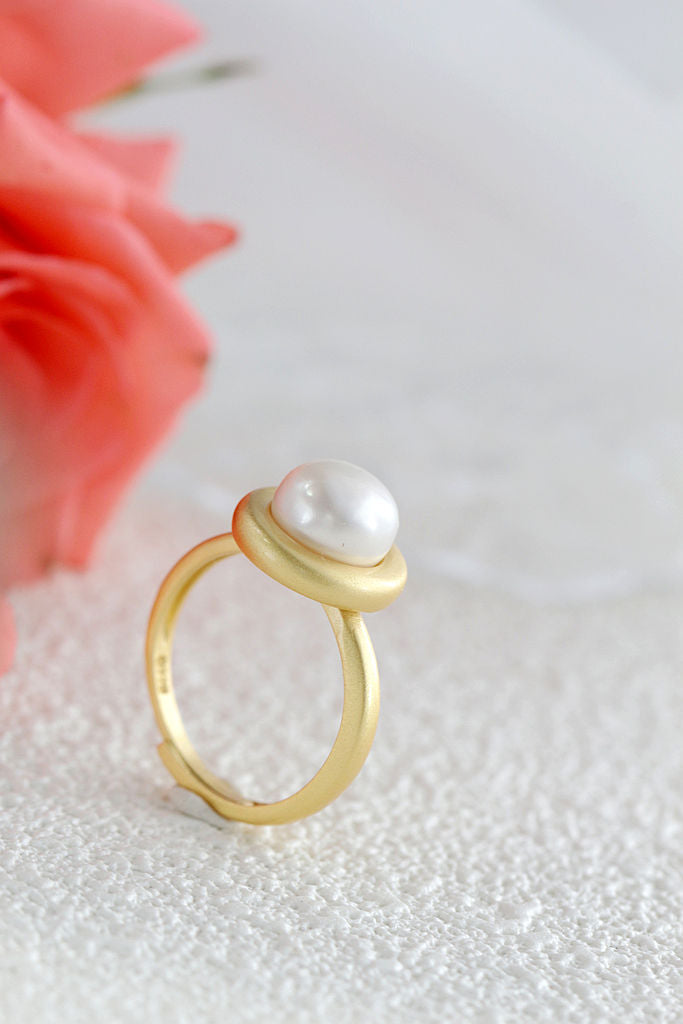 Elegance Minimalist Style 925 Sterling Silver Ring Inlaid Natural Freshwater Pearl 18K Gold Plated Rings Trendy Jewelry Gift