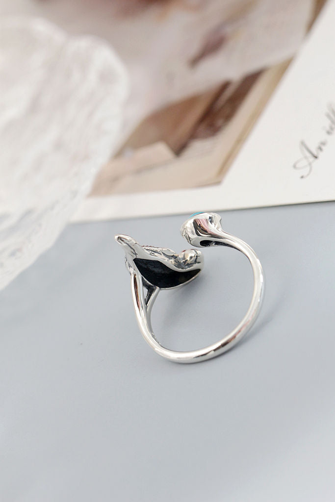 Elegance 925 Sterling Silver Rings Inlaid Natural Turquoise Retro Style Little Parrot Opening Ring Women Jewelry Gift