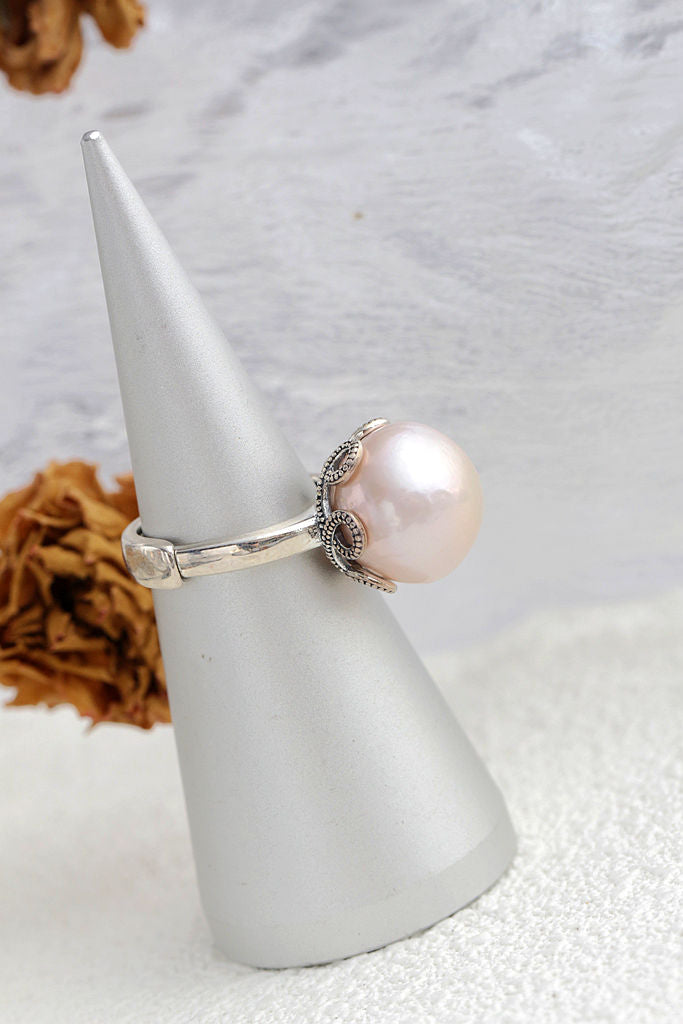 Inlaid Natural Freshwater Pearl Trendy Women Adjustable Ring Handmade Creative Delicate 925 Sterling Silver Rings Jewelry Gift