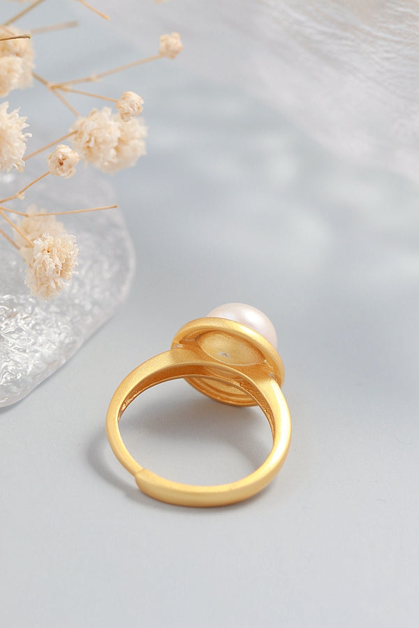 Authentic 925 Sterling Silver Rings Inlaid Natural Freshwater Pearl Fashion Round Ring Lady 18K Gold Plated Style Jewelry
