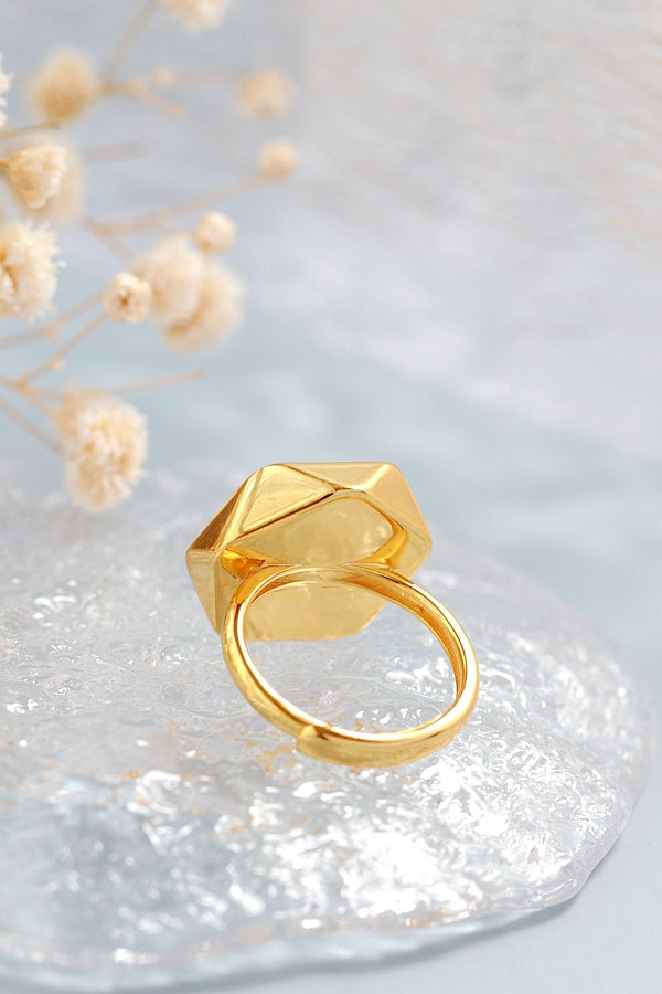 Authentic 925 Sterling Silver Ring Inlaid Natural Pearl Shell 18K Gold Plated Rings Geometric Design Fashion Style Jewelry Gift