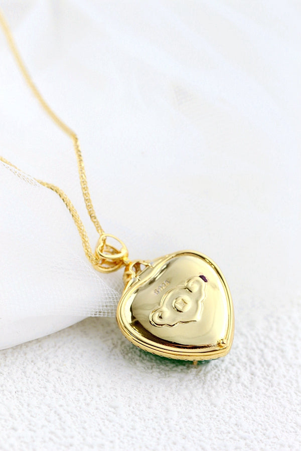 Authentic 925 Sterling Silver Pendant Inlaid Natural Green Chalcedony Heart Shaped 18K Gold Plated Pendants Lady Jewelry Gift