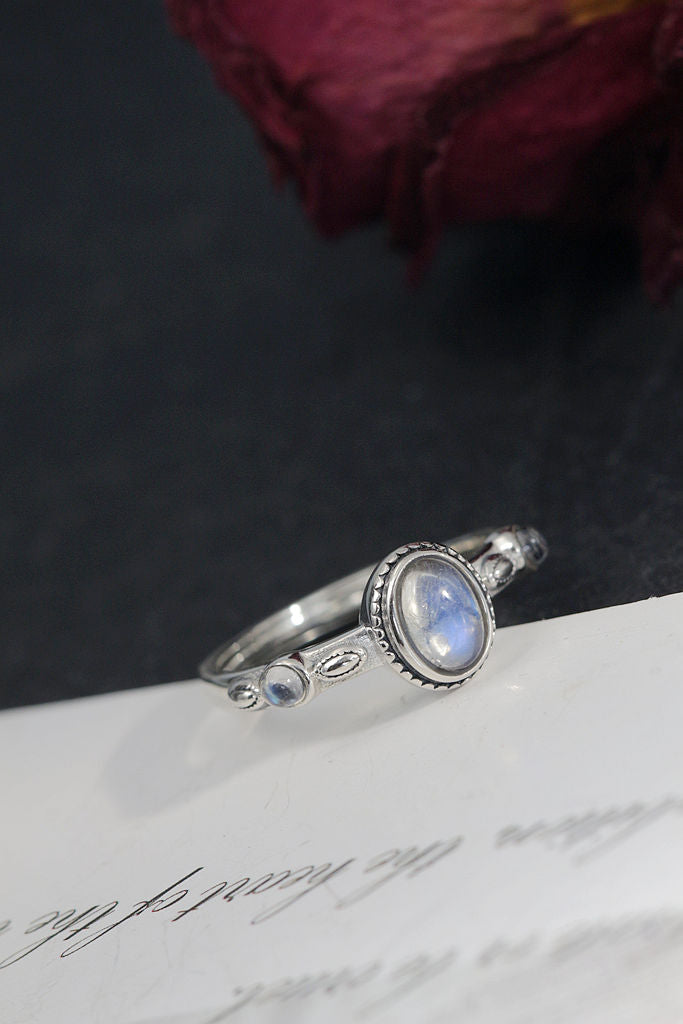 Vintage Minimalist Design 925 Sterling Silver Ring Inlaid Natural Moonstone Adjustable Open Rings Trendy Elegance Jewelry Gift