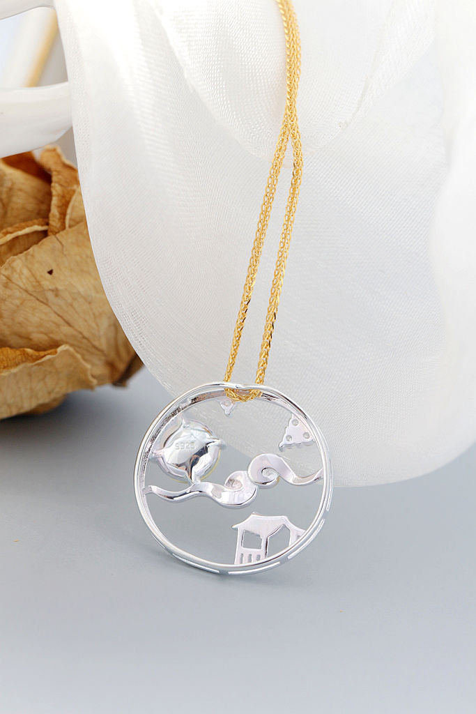 Authentic 925 Sterling Silver Pendant Inlaid Natural Prehnite Gemstone Chinese Classical Style Simple Yet Elegant Pendants