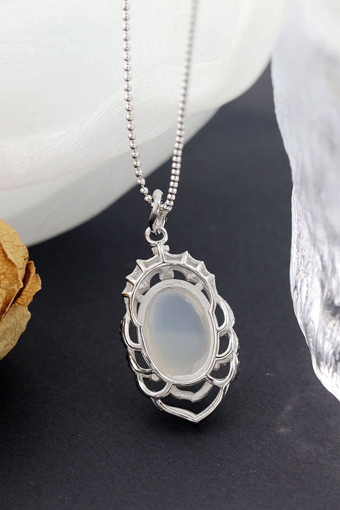 Traditional Elements With Modern Aesthetics 925 Sterling Silver Pendant Inlaid Natural White Chalcedony Hanging Bat Pendant
