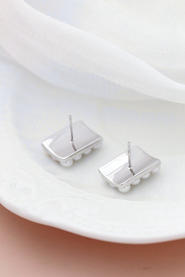 Authentic 925 Sterling Silver Earstuds Inlaid Natural Freshwater Pearl Creative Geometry Earring Lady Fashion Style Jewelry Gift