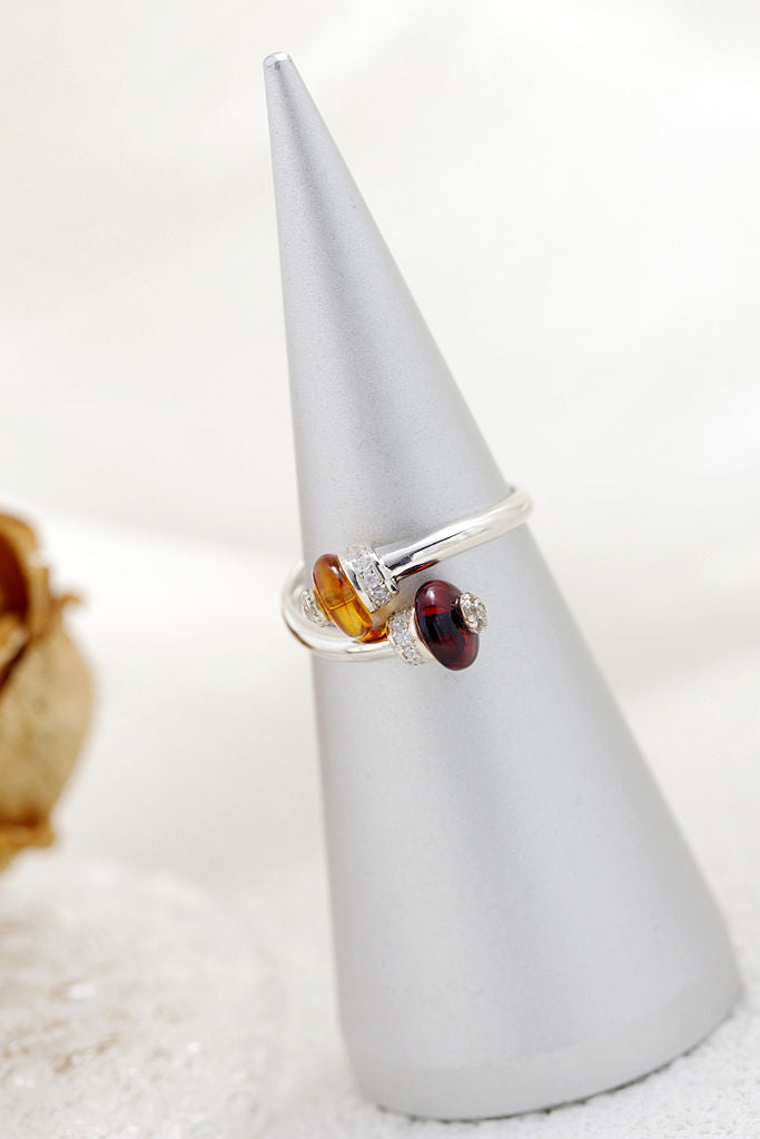 Authentic 925 Sterling Silver Ring Inlaid Natural Amber Interlocking Front Opening Rings Fashion Women For Fine Jewelry Gift