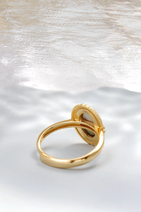 Authentic 925 Sterling Silver Ring Inlaid Natural Abalone Shell Oval Design 18K Gold Plated Ring Simplicity Fashion Jewelry Gift