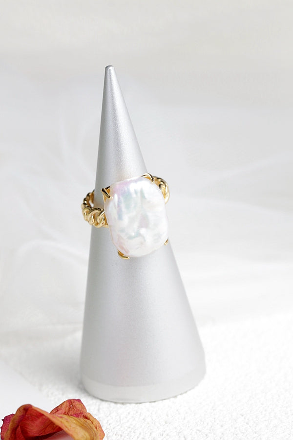 Authentic 925 Sterling Silver Opening Adjustable Ring Inlaid Natural Baroque Pearl Fashion Women 18K Gold Plated Ring Jewelry