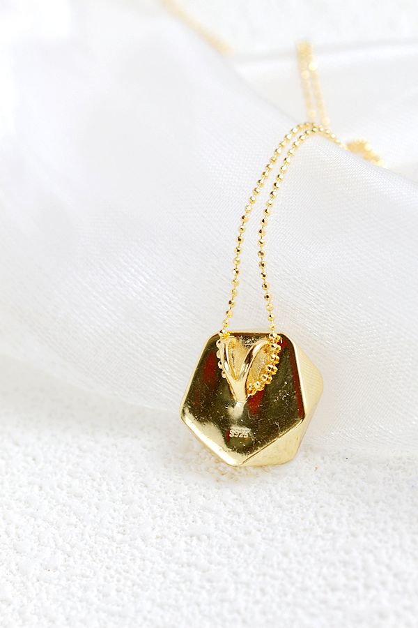 Authentic 925 Sterling Silver Pendant Inlaid Natural Pearl Shell 18K Gold Plated Pendant Geometric Design Fashion Style Jewelry