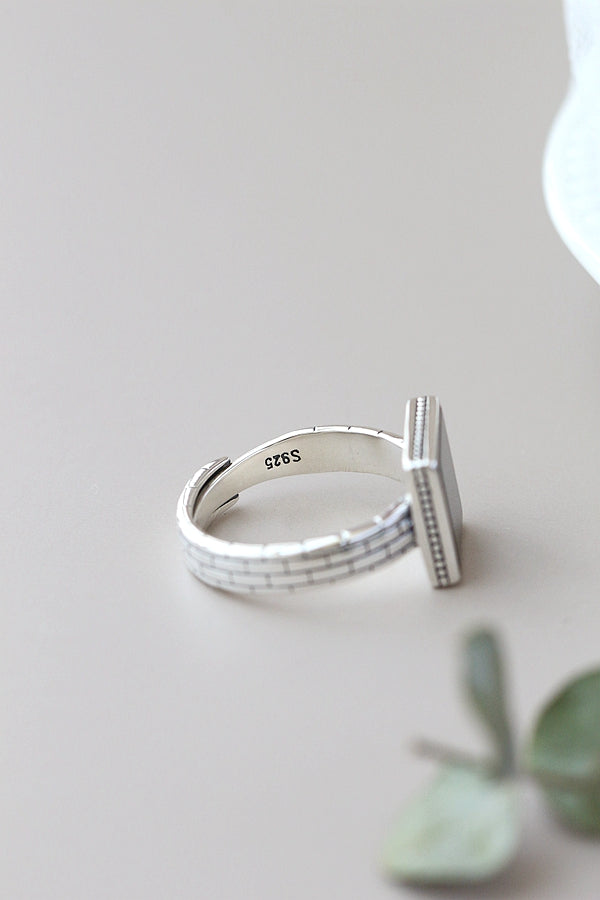 Authentic 925 Sterling Silver Ring Inlaid Natural Black Agate Square Retro Style Rings Simplicity Creative Trendy Jewelry Gift