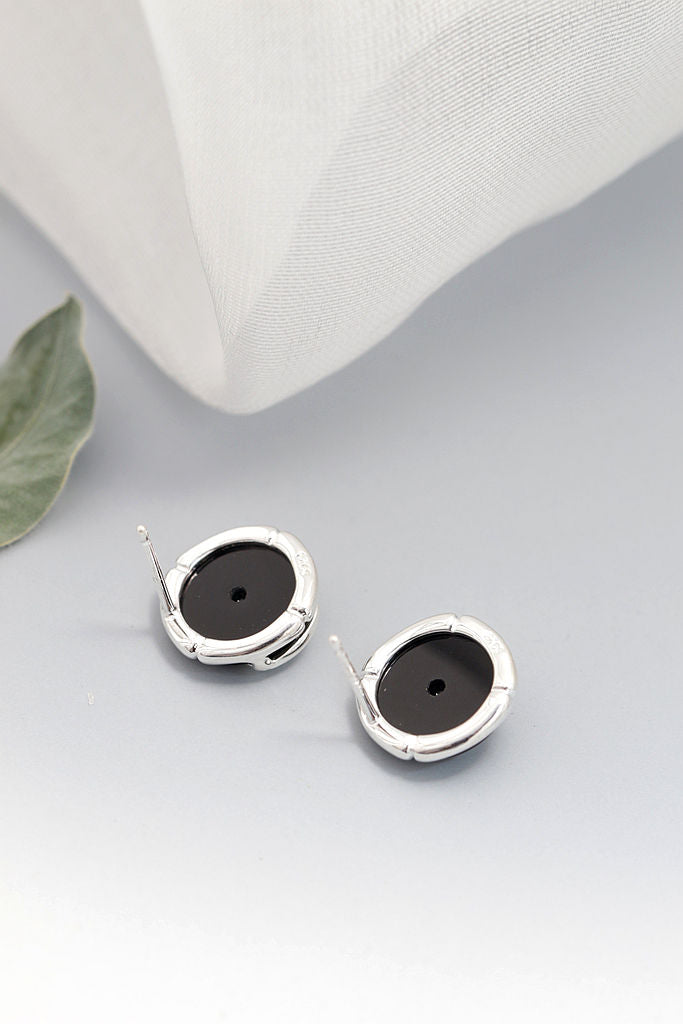 Authentic 925 Sterling Silver Earrings Inlaid Natural Black Agate Round Earring Full of Natural Charm Concise Trendy Jewelry
