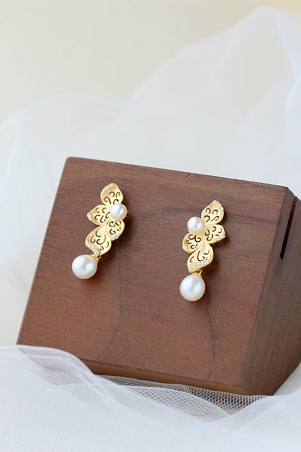 Authentic 925 Sterling Silver Earring Inlaid Natural Freshwater Pearl Fashion 18K Gold Plated Earring Female Fine Jewelry Gift