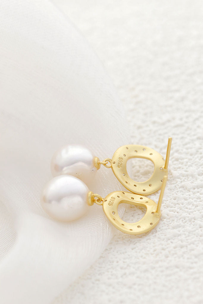 Geometry Creative Trendy 18K Gold Plated Earring Inlaid Natural Baroque Pearl Women 925 Sterling Silver Earrings Jewelry Gift