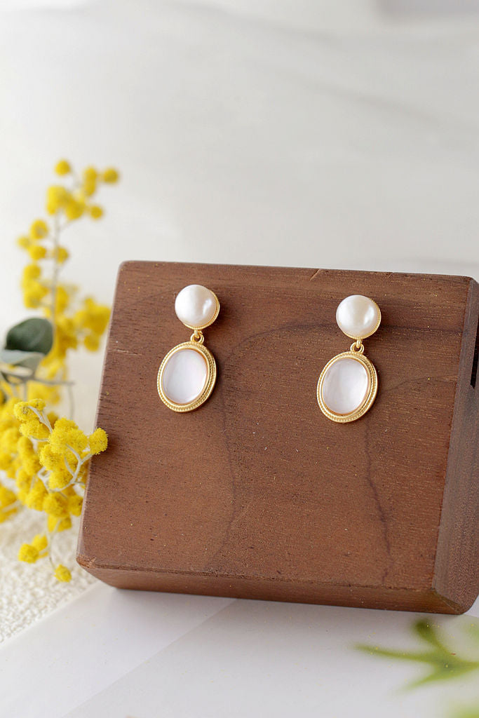 Inlaid Natural Freshwater Pearl 925 Sterling Silver Earrings Fashion 18K Gold Plated Shell Earring Elegance Fine Jewelry Gift