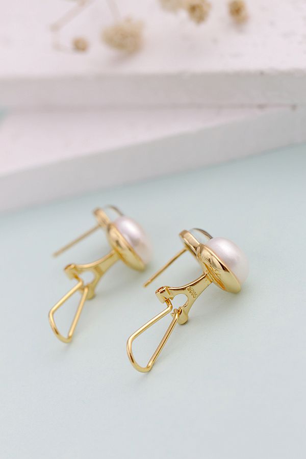 Authentic 925 Sterling Silver Ear Studs Inlaid Natural Freshwater Pearl 18K Gold Plated Earrings Lady Trendy Jewelry Gift
