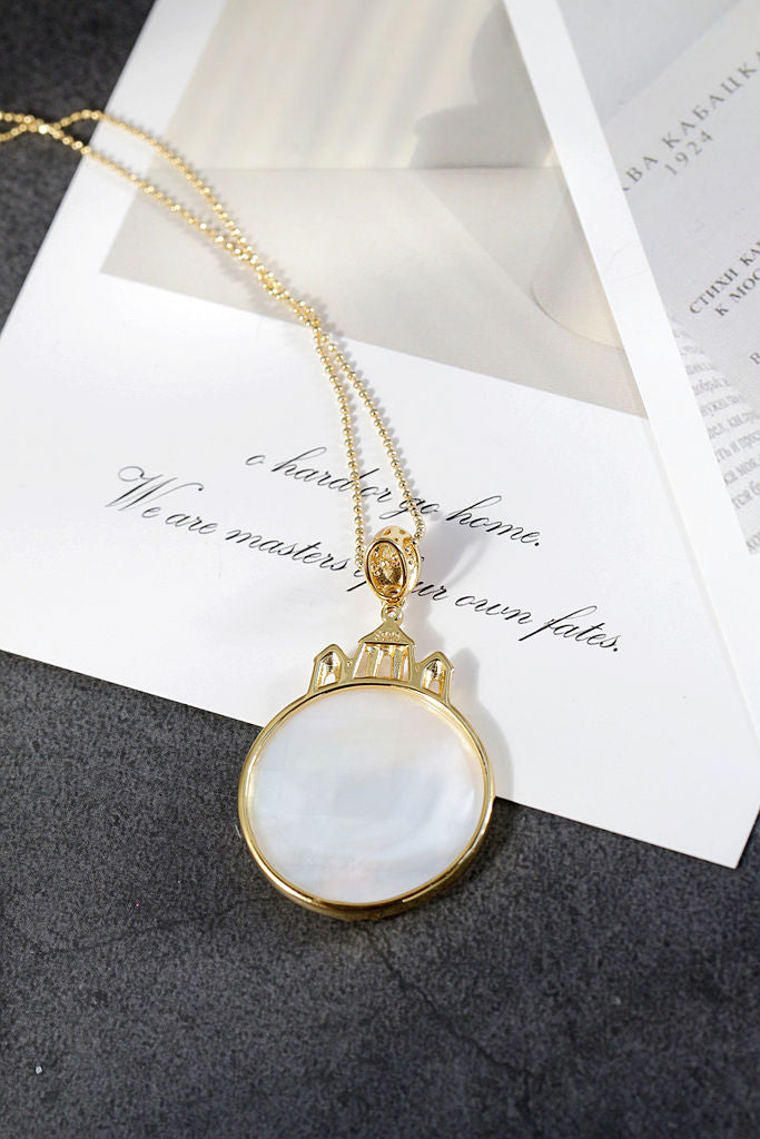 Natural Pearl Shellfish 925 Sterling Silver Pendant 18K Gold Plated Classical Castle and Small Deer Pendant Unique Elegant Gift