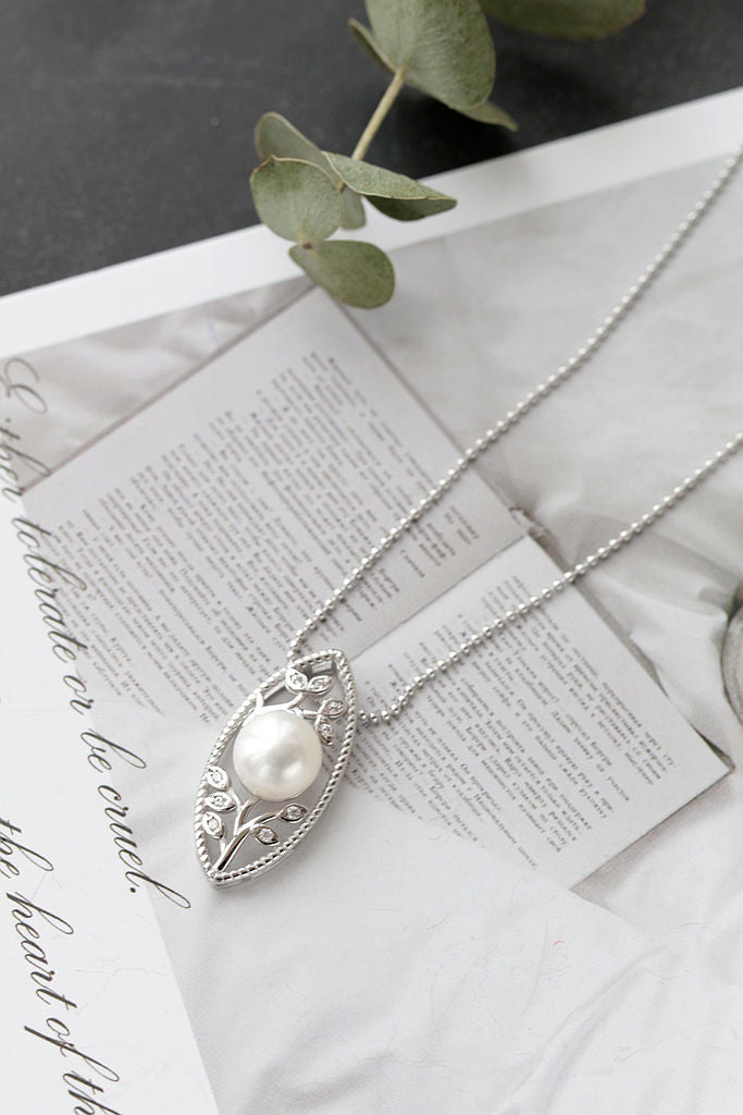Authentic 925 Sterling Silver Pendant Fashion Flower Twig Inlaid Natural Pearl Elegant Temperament Women Small Pendant Jewelry