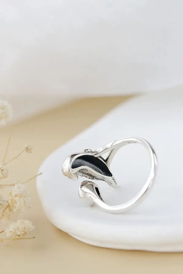 Authentic 925 Sterling Silver Rings Inlaid Natural Lapis Retro Style Creativ Little Parrot Opening Ring Women Jewelry Gift