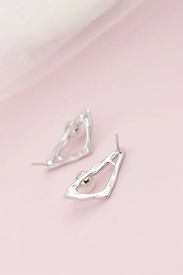 Authentic 925 Sterling Silver Earring Inlaid Natural Freshwater Pearl Triangle Earring Geometry Creative Trendy Jewelry Gift