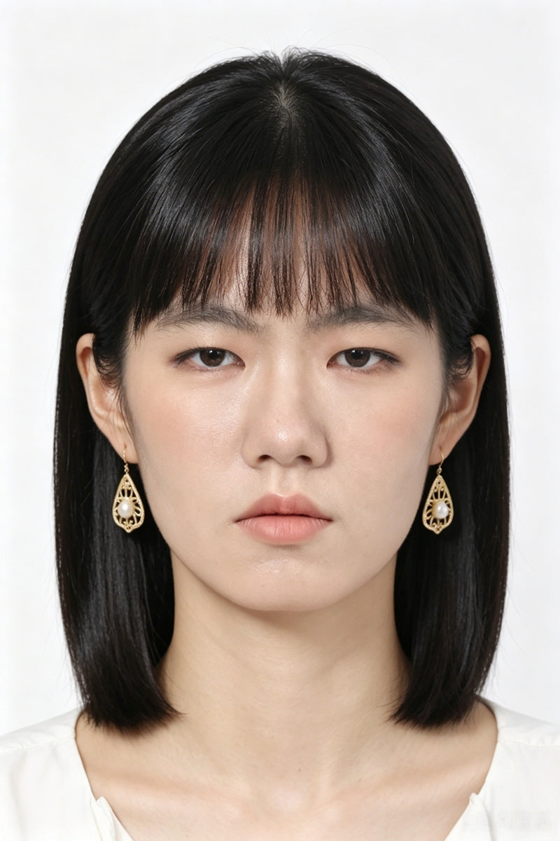 925 Sterling Silver Retro Filigree Scroll Teardrop Earrings Natural Freshwater Pearl 24K Gold Plated Earring Daily Wear Jewelry