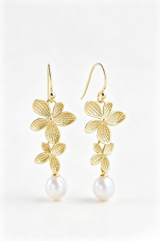 Authentic 925 Sterling Silver Earrings Women Fashion Creative Inlaid Natural Freshwater Pearl 18K Gold Plated Petal Earring