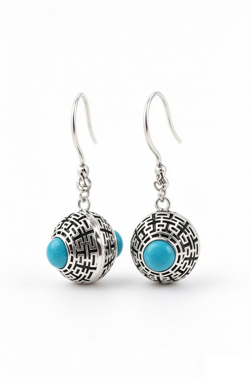 Authentic 925 Sterling Silver Earring Handmade Inlaid Natural Turquoise Earring Lady National Style Charm Jewelry Gift