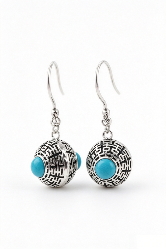 Authentic 925 Sterling Silver Earring Handmade Inlaid Natural Turquoise Earring Lady National Style Charm Jewelry Gift