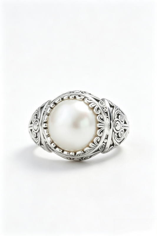 Inlaid Natural Mabe Pearl Adjustable Rings Trendy Combines Vintage Elements with Design 925 Sterling Silver Rings Jewelry Gift