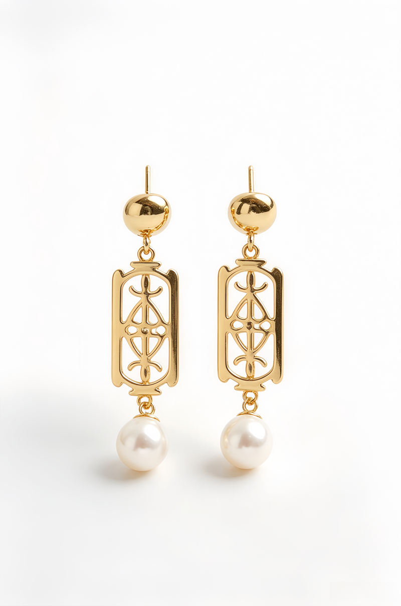 925 Sterling Silver Dangle Earring Elegance Vintage Geometric Freshwater Pearl 24K Gold Plated Drop Earrings Everyday Luxury