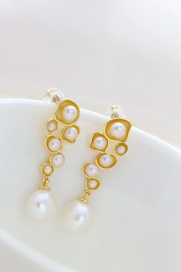 Handmade Creative 18K Gold Plated Trendy Earring Inlaid Natural Baroque Pearl Women 925 Sterling Silver Earrings Jewelry Gift