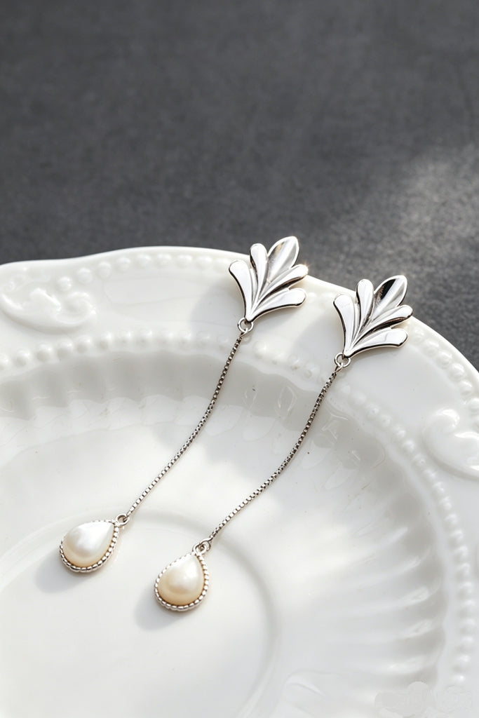 S925 Sterling Silver leaf Earrings Natural Teardrop White Mother-of-Pearl Shell Earring Minimalist Jewelry Gift