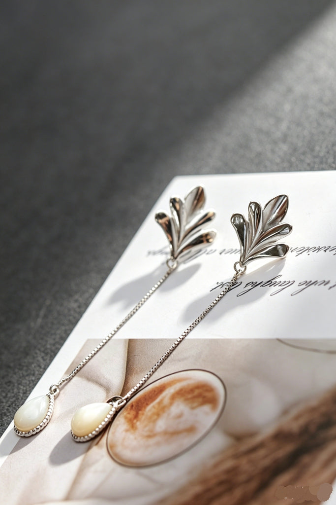 S925 Sterling Silver leaf Earrings Natural Teardrop White Mother-of-Pearl Shell Earring Minimalist Jewelry Gift
