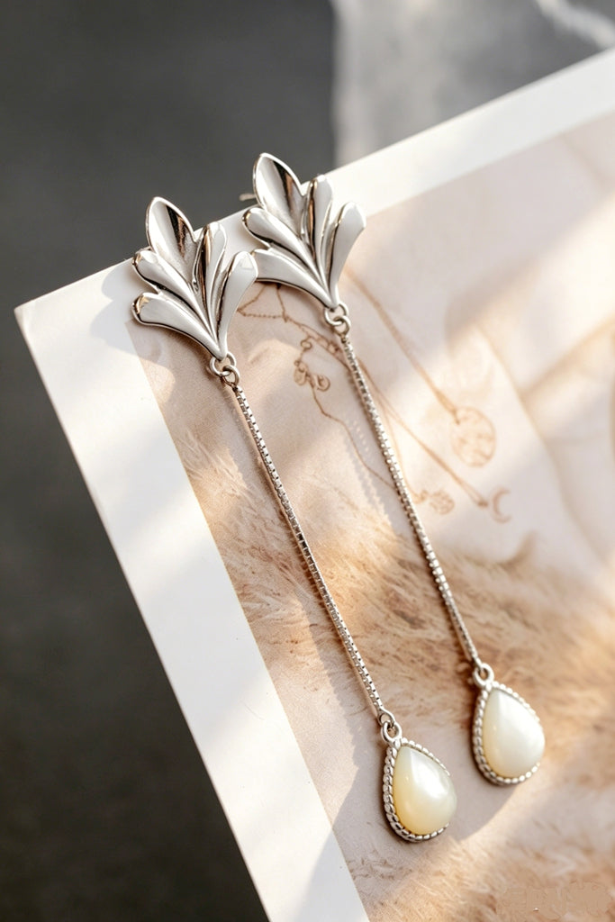 S925 Sterling Silver leaf Earrings Natural Teardrop White Mother-of-Pearl Shell Earring Minimalist Jewelry Gift