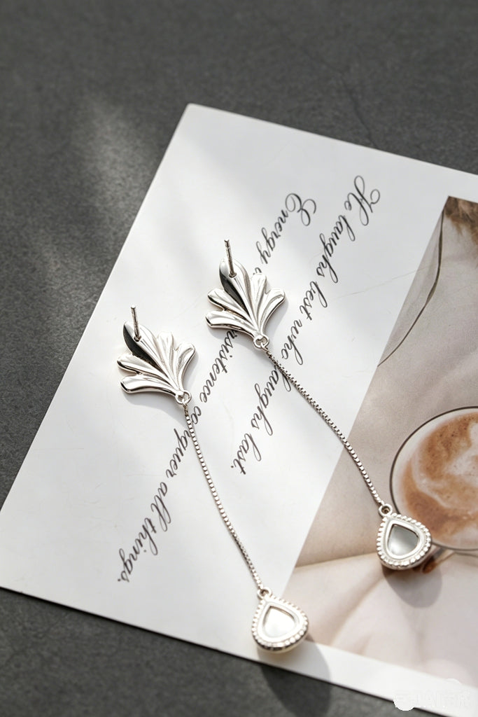 S925 Sterling Silver leaf Earrings Natural Teardrop White Mother-of-Pearl Shell Earring Minimalist Jewelry Gift