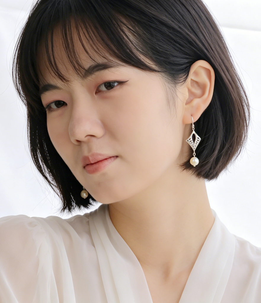 Vintage Hollow Rhombus Lace S925 Sterling Silver Earrings Natural White Shell Bead Drop Earring Fashion Jewelry Gift For Women
