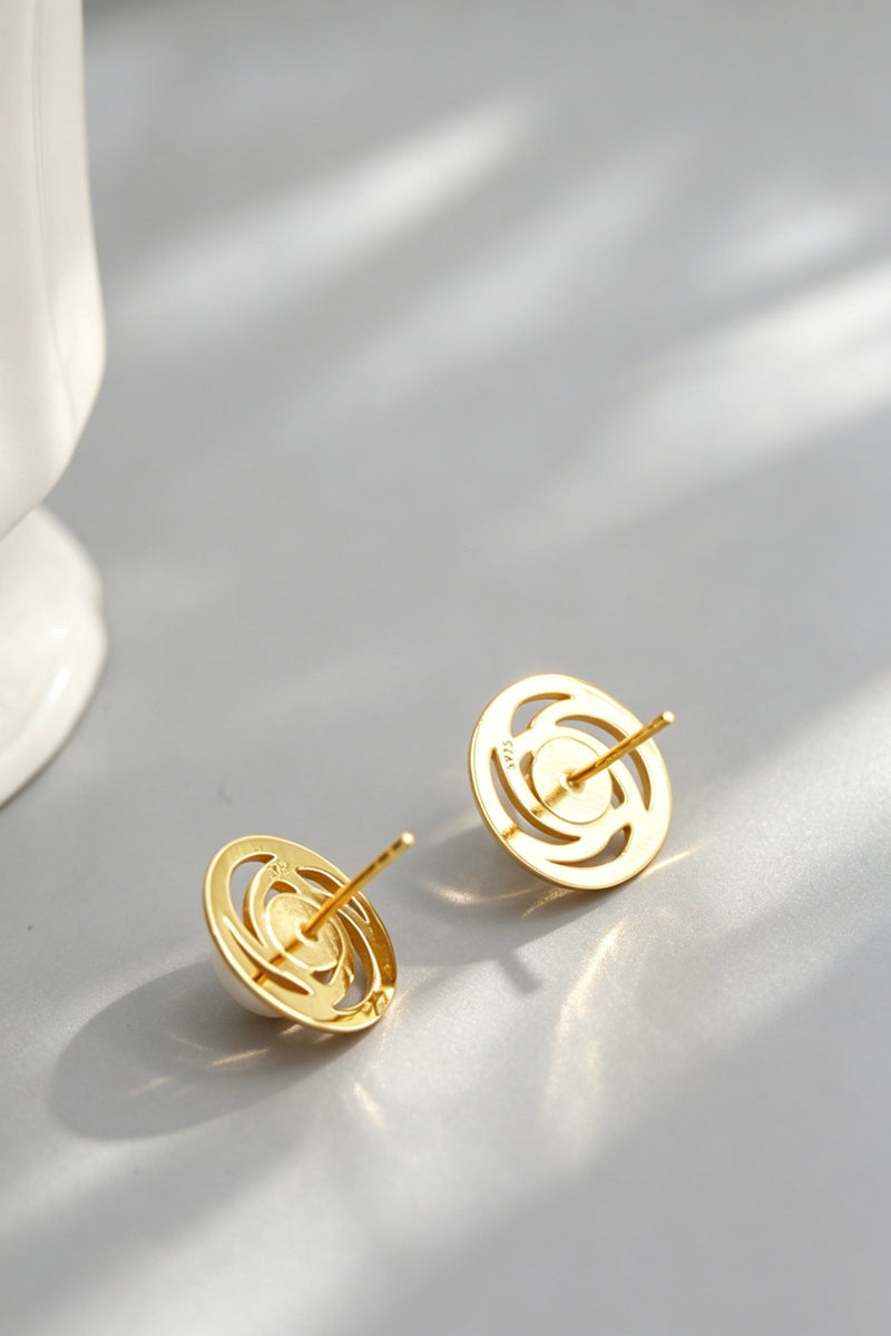 S925 Sterling Silver Earring Inlaid Natural Freshwater Pearl Swirl Hollow Stud Earrings 24K Gold Plated Minimalist Jewelry Gift