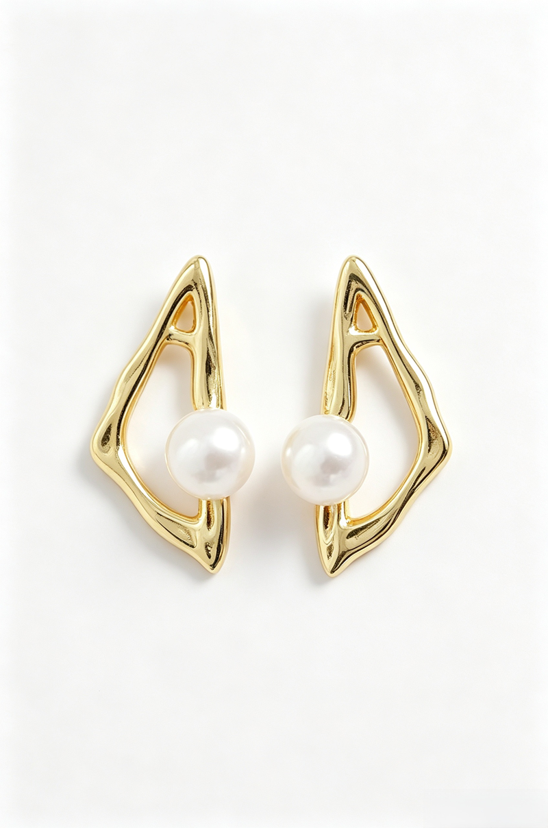925 Sterling Silver Earrings Inlaid Natural Freshwater Pearl 18K Gold Plated Irregular Triangle Earring Minimalist Jewelry