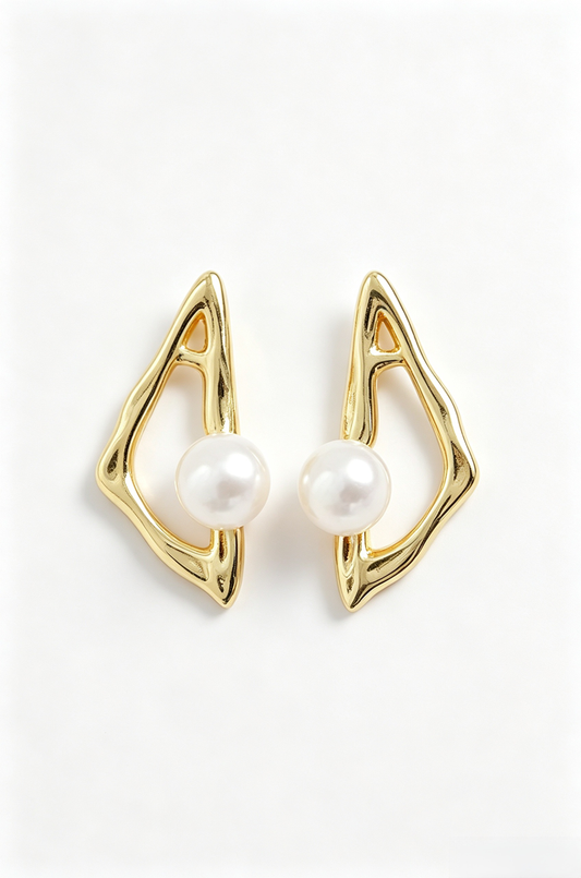 925 Sterling Silver Earrings Inlaid Natural Freshwater Pearl 18K Gold Plated Irregular Triangle Earring Minimalist Jewelry
